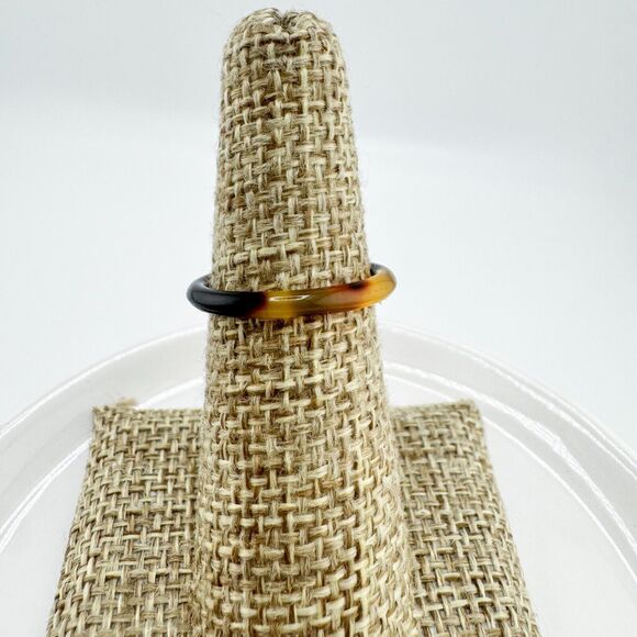 Vintage Brown Tan Band Ring Minimalist Dainty Neutral Preppy Earthy Retro MCM - Picture 3 of 7